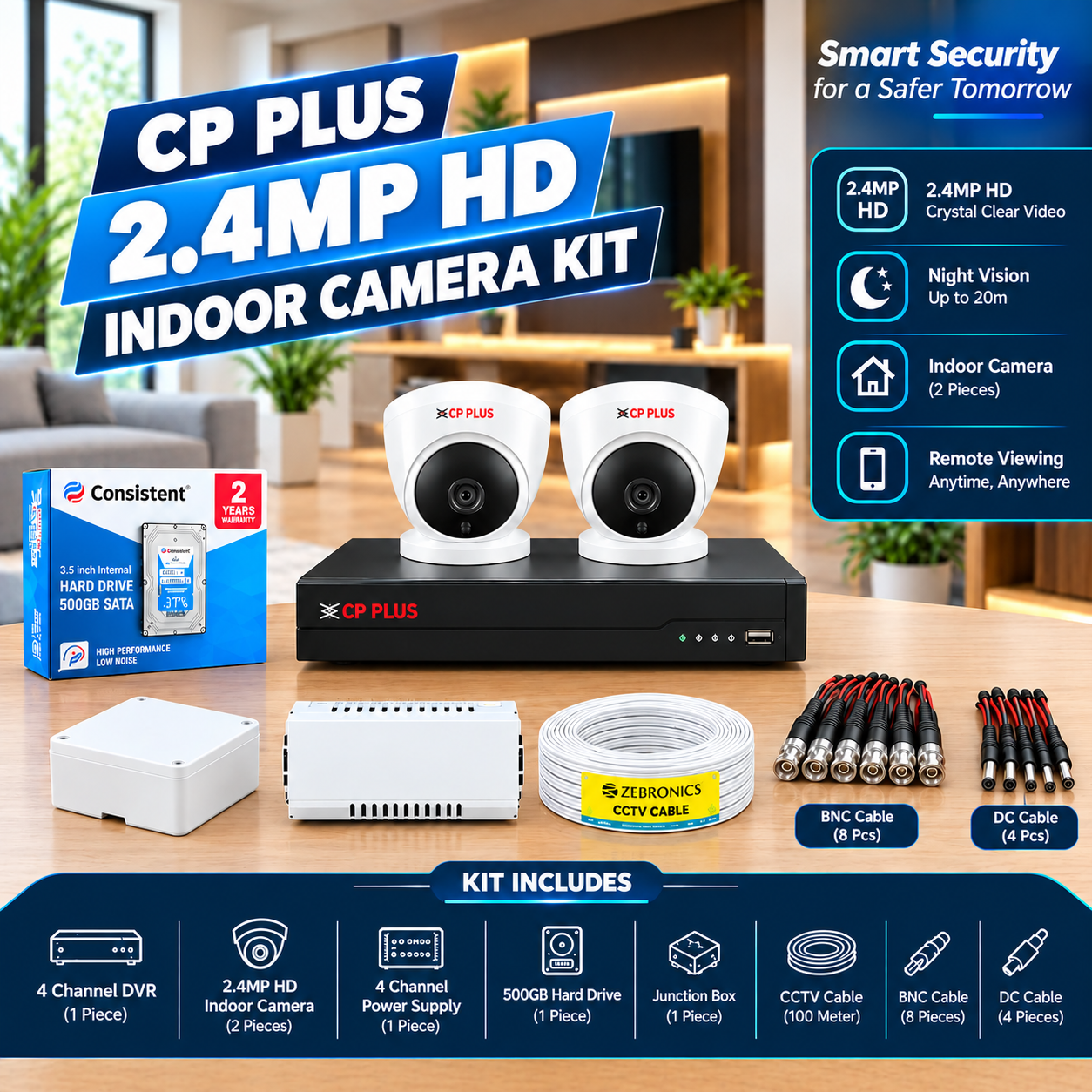 CP PLUS 2.4MP FULL HD 2-INDOOR, NIGHT VISION CAMERA COMBO KIT