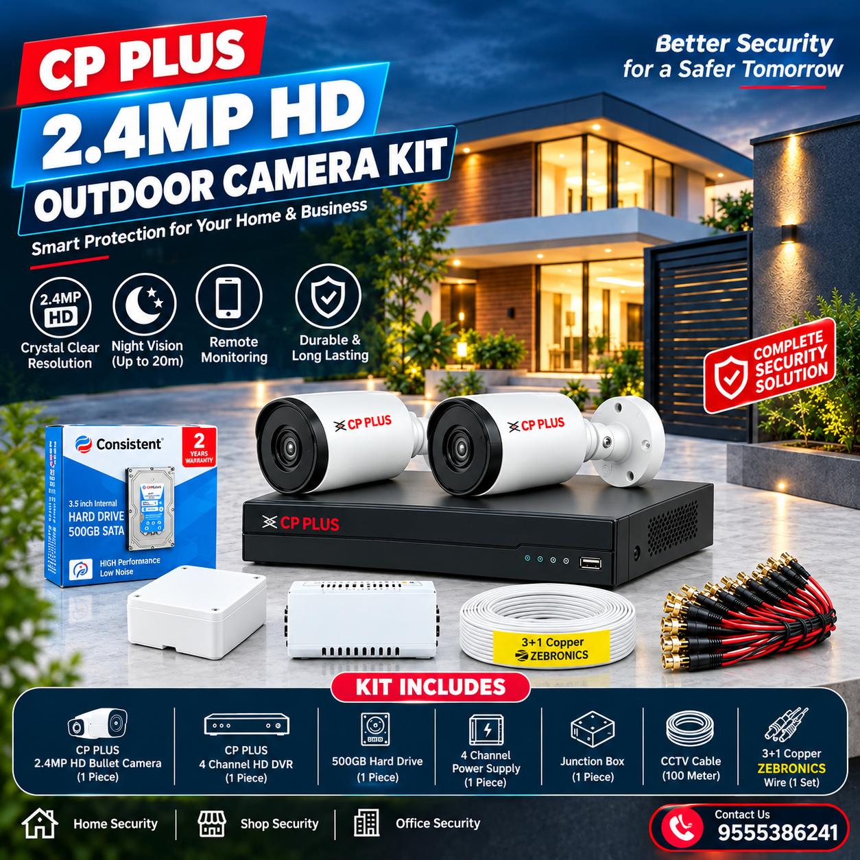 CP PLUS 2.4MP FULL HD 2-OUTDOOR, NIGHT VISION CAMERA COMBO KIT