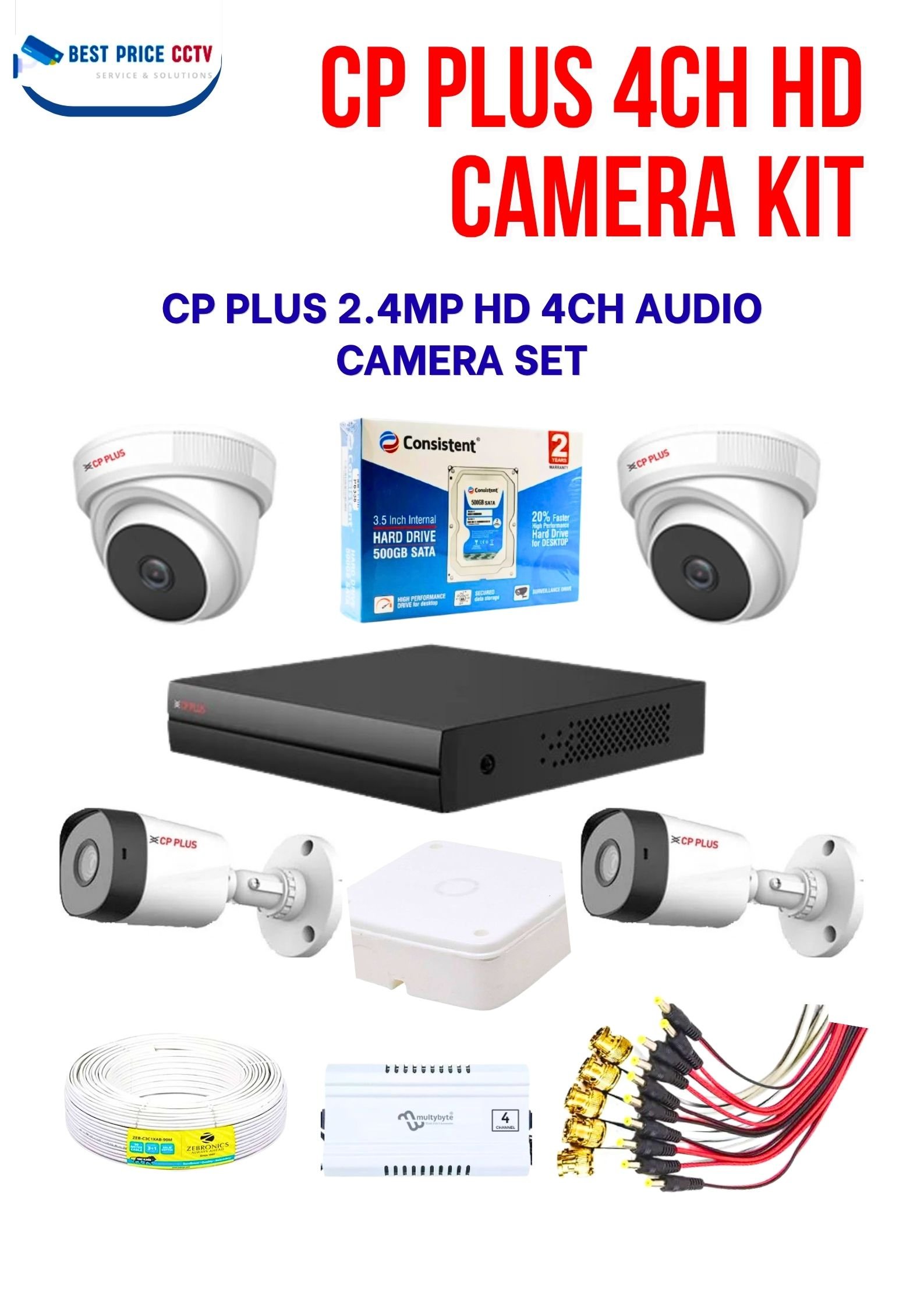 CP PLUS 2.4MP HD 2-INDOOR 2-OUTDOOR AUDIO CAMERA KIT 