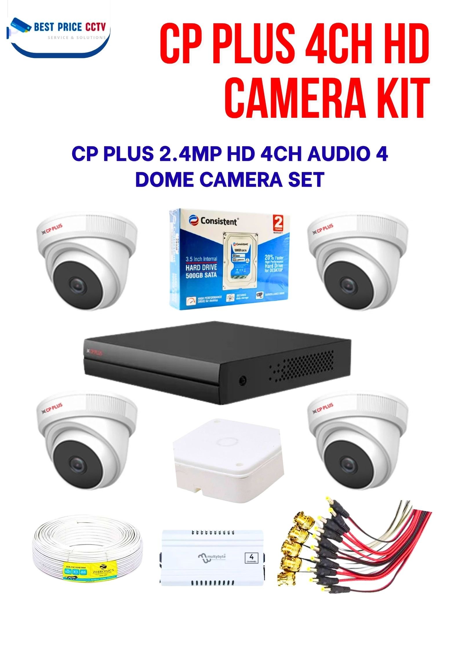 CP PLUS 2.4MP HD 4-INDOOR AUDIO CAMERA KIT