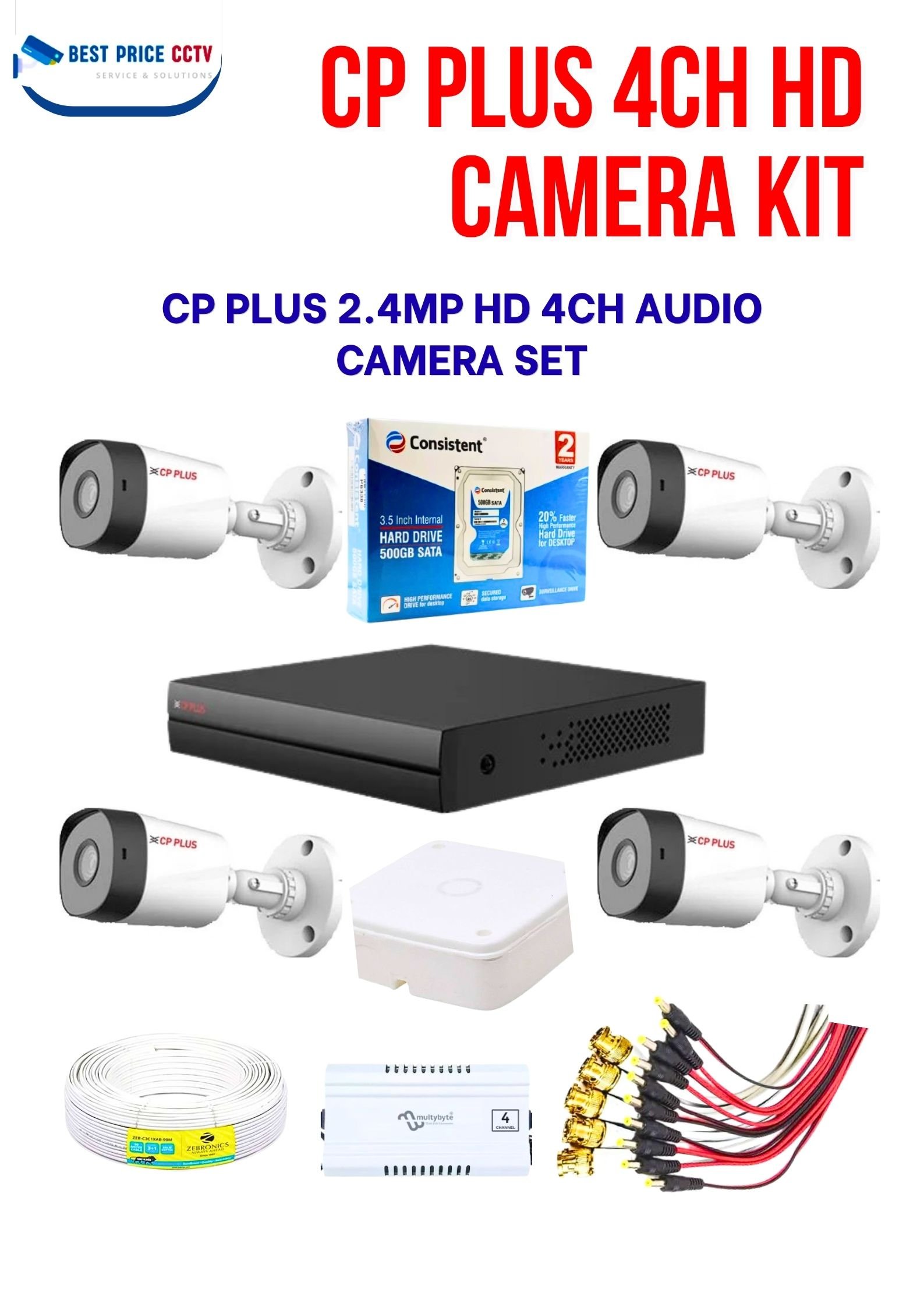 CP PLUS 2.4MP HD 4-OUTDOOR AUDIO CAMERA KIT