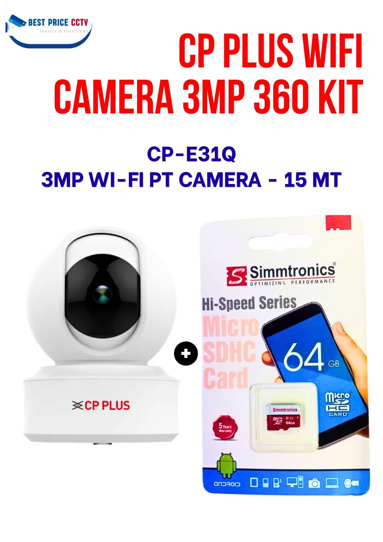 CP PLUS WIFI CAMERA 3MP 360 CAMERA + 64GB SD CARD KIT