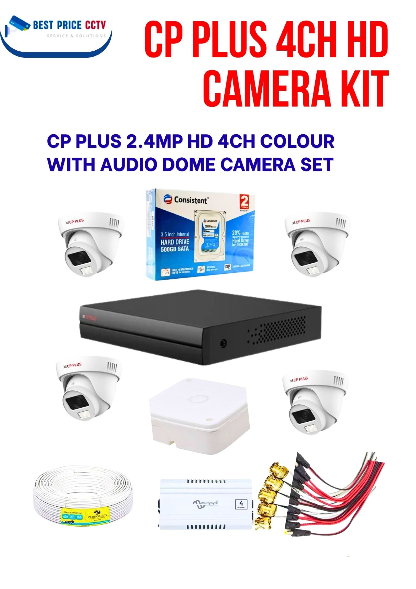 CP PLUS 4 INDOOR CAMERA COLOUR WITH AUDIO  KIT